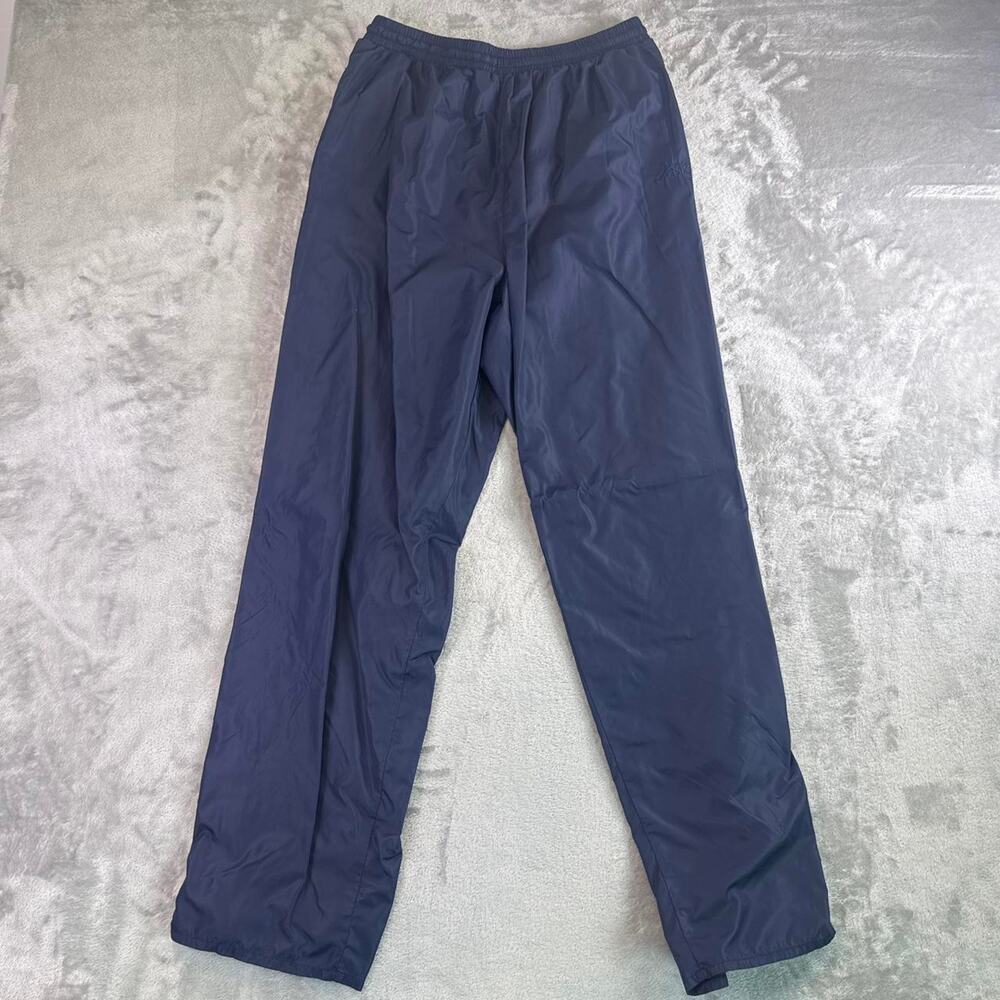 Vintage Y2K ASICS Nylon Track Pants Windbreaker Joggers Navy Blue Mens XL